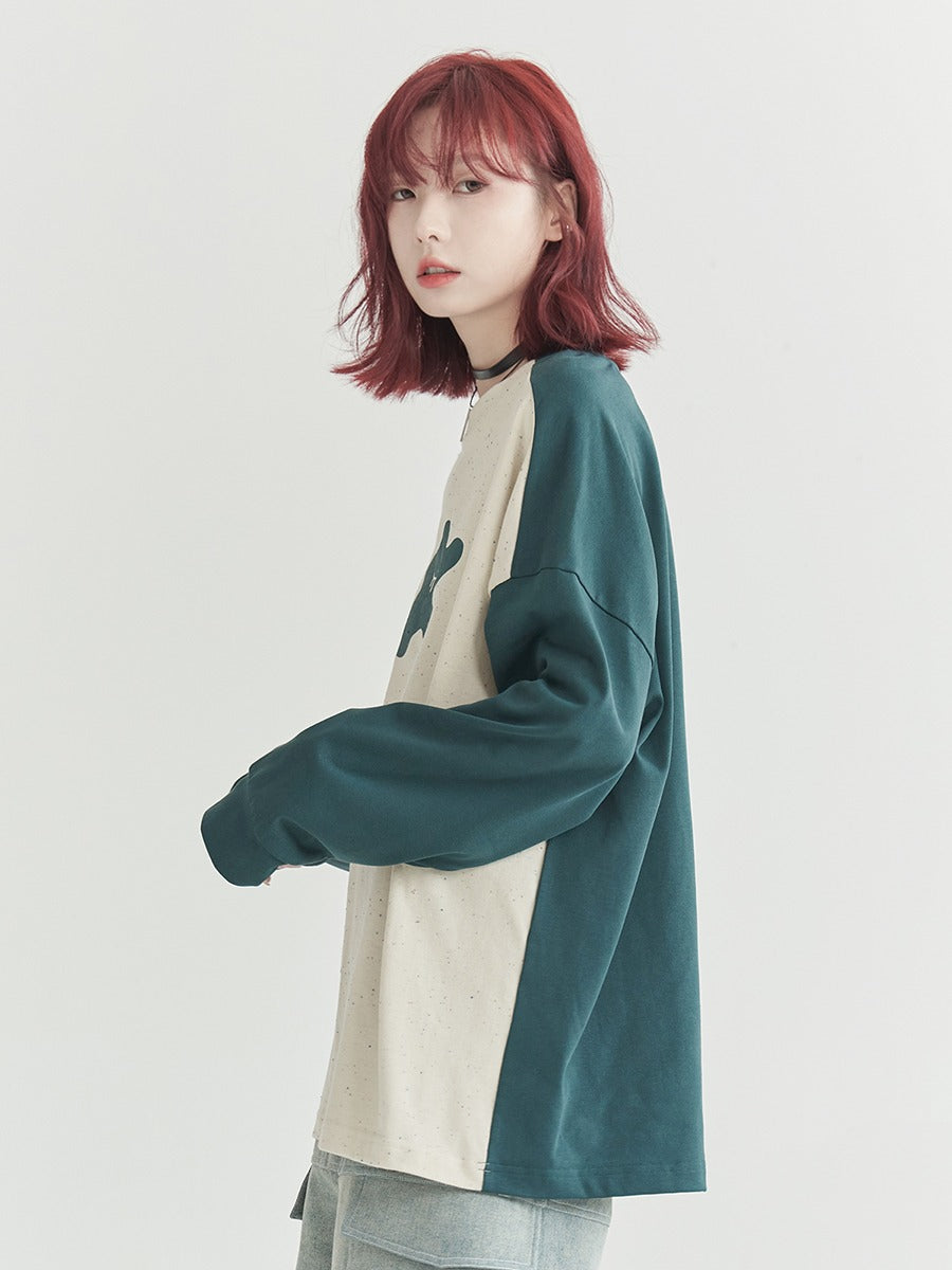 Contrast Color Raglan Sleeve Long T