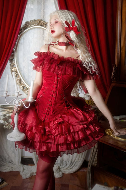 【1月29日予約締切】ゴシックレースアップコルセットビスチェトップス＋ドロストフリルスカート＋バタフライストラップ