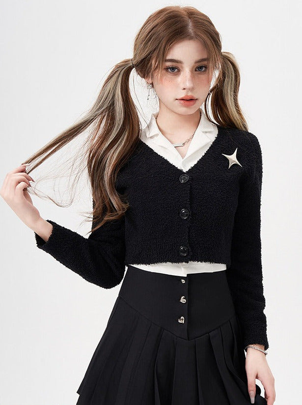 Metal Star Black Short Knit Cardigan