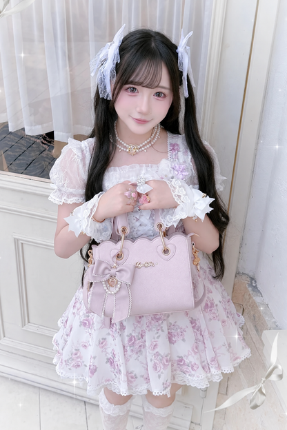 [Pre-order Deadline: October 18] Petal Edge Pearl Chain Bow Square Handbag Crossbody Bag