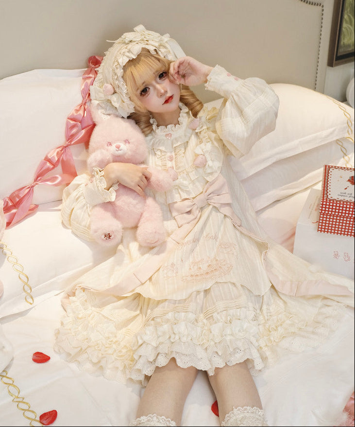 [Reservation Deadline: January 29th] Strawberry Sweet Lolita Romantic Frill Dress + Hair Accessory