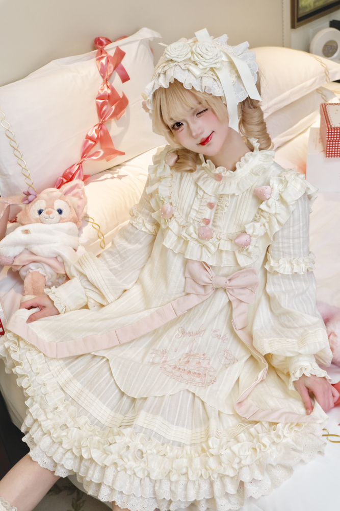 [Reservation Deadline: January 29th] Strawberry Sweet Lolita Romantic Frill Dress + Hair Accessory