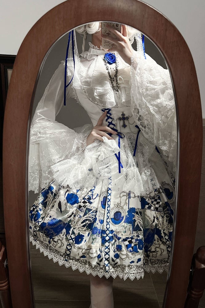 [Vorbestellfrist 19. Juni] Blau x Schwarz/Blau x Weiß Schädel-Rosen-Gothic-Lolita-Serie Accessoires (Haarband, Rosenbrosche, Schädel-Hand-Kettenclip)