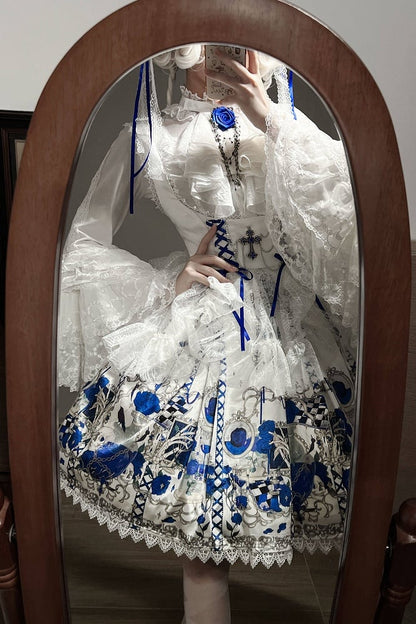 [Vorbestellfrist 19. Juni] Blau x Schwarz/Blau x Weiß Schädel-Rosen-Gothic-Lolita-Serie Accessoires (Haarband, Rosenbrosche, Schädel-Hand-Kettenclip)
