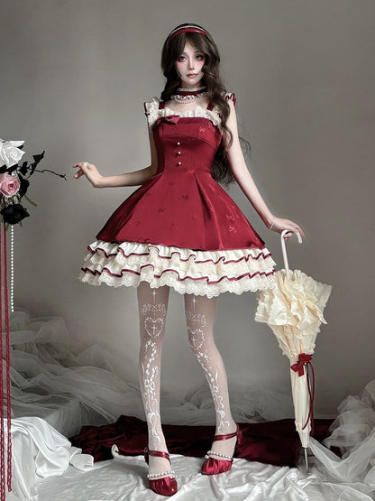 【1月29日予約締切】エレガントルージュロリータフリルリボンサスドレス＋チョーカー