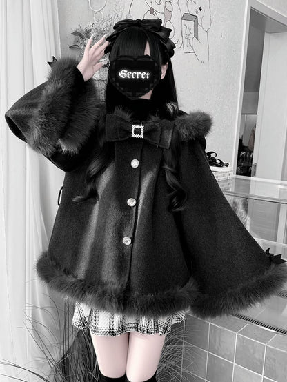 [Deadline for reservations: December 18] Bunny Ear Hoodie Fur Ribbon Cape Coat