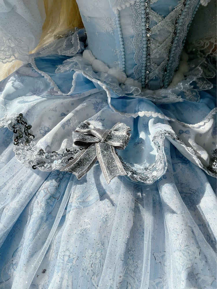 [Deadline for reservations: December 10] Snow Rabbit Ball Blue and Silver Halter Neck Fur Dress Complete Set