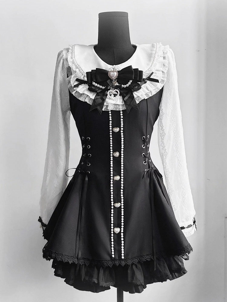 Lace Pearl Collar Long-Sleeve Set