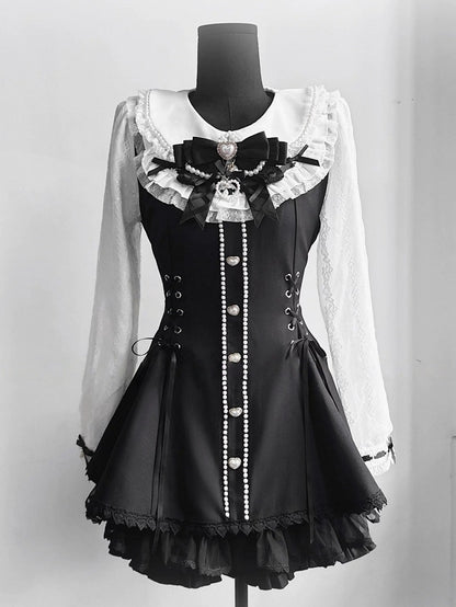 Lace Pearl Collar Long-Sleeve Set