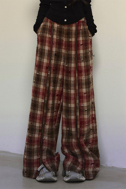 Academy Gallery Loose Lazy Style Slit Check Pants