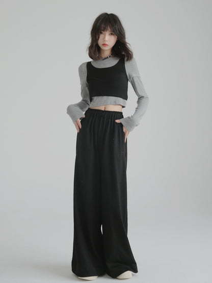 Short Length Long T + Vest Two Piece Tops