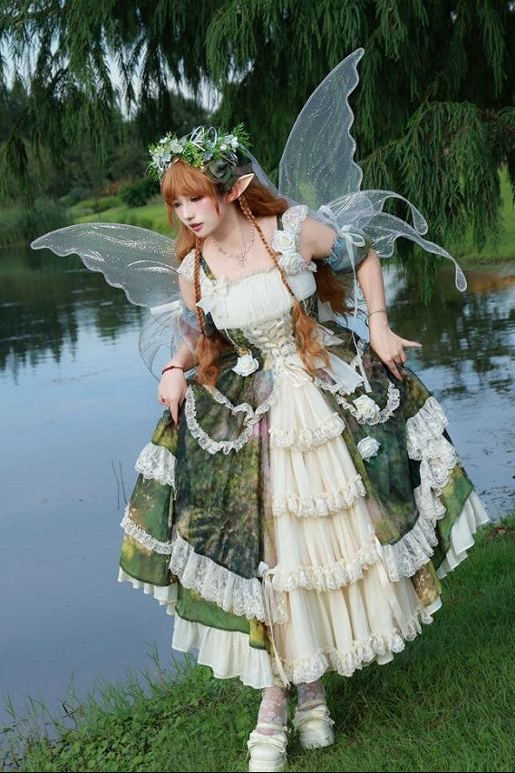 【8月23日予約締切】Elegant Forest Floral Oil Painting Print Classical Lolita series accessories（Back ribbon train・detachable sleeves）