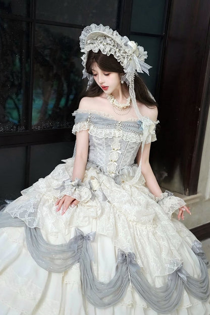[Pre-order Deadline: June 14] Mist Blue Moonlight Elegant Wedding Lolita Corset Pull-Up Dress