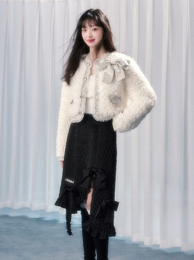 Lamb Fur Wool Retro Flower Design Jacket