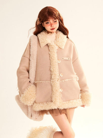 Suede Fur Spliced Loose Jacket