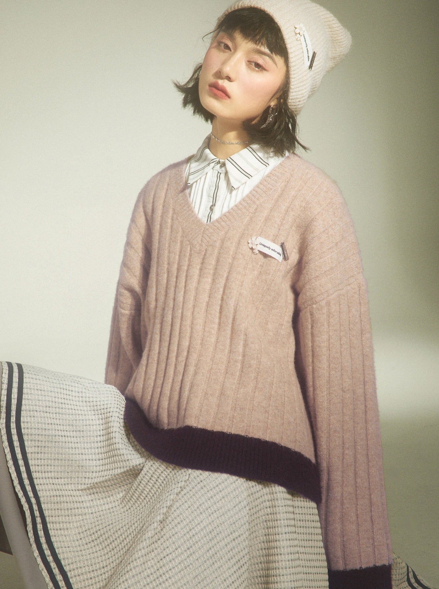 Dusty Pink Mohair V-Neck Sweater