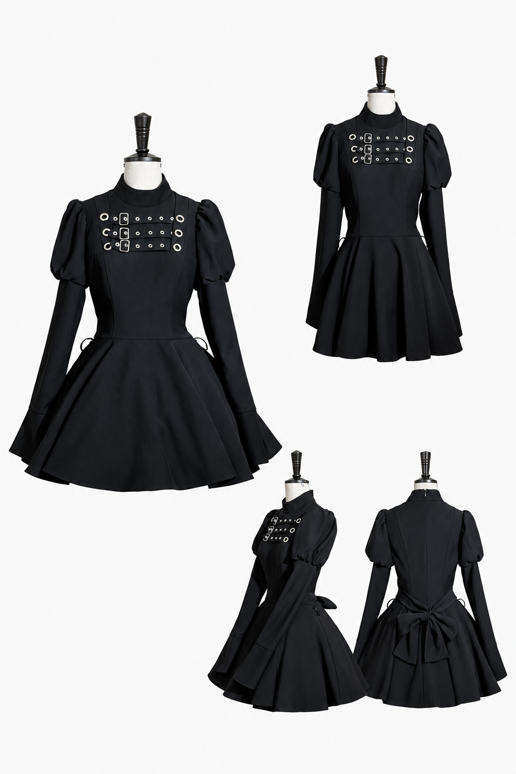 [Scadenza prenotazioni 6 novembre] Abito da bambola steampunk marrone x gothic mode nero con fibbia, collo alto e maniche lunghe a sbuffo