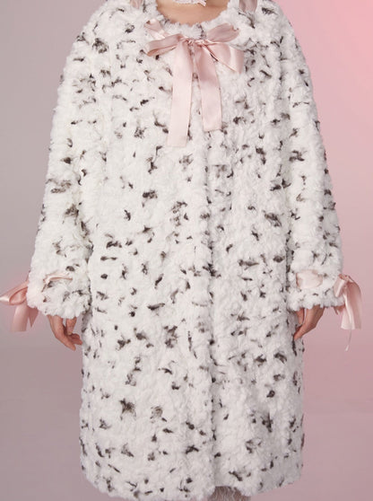 French Cute Fur Leopard Long Coat