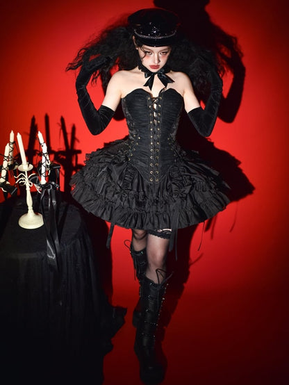 【1月29日予約締切】ゴシックレースアップコルセットビスチェトップス＋ドロストフリルスカート＋バタフライストラップ