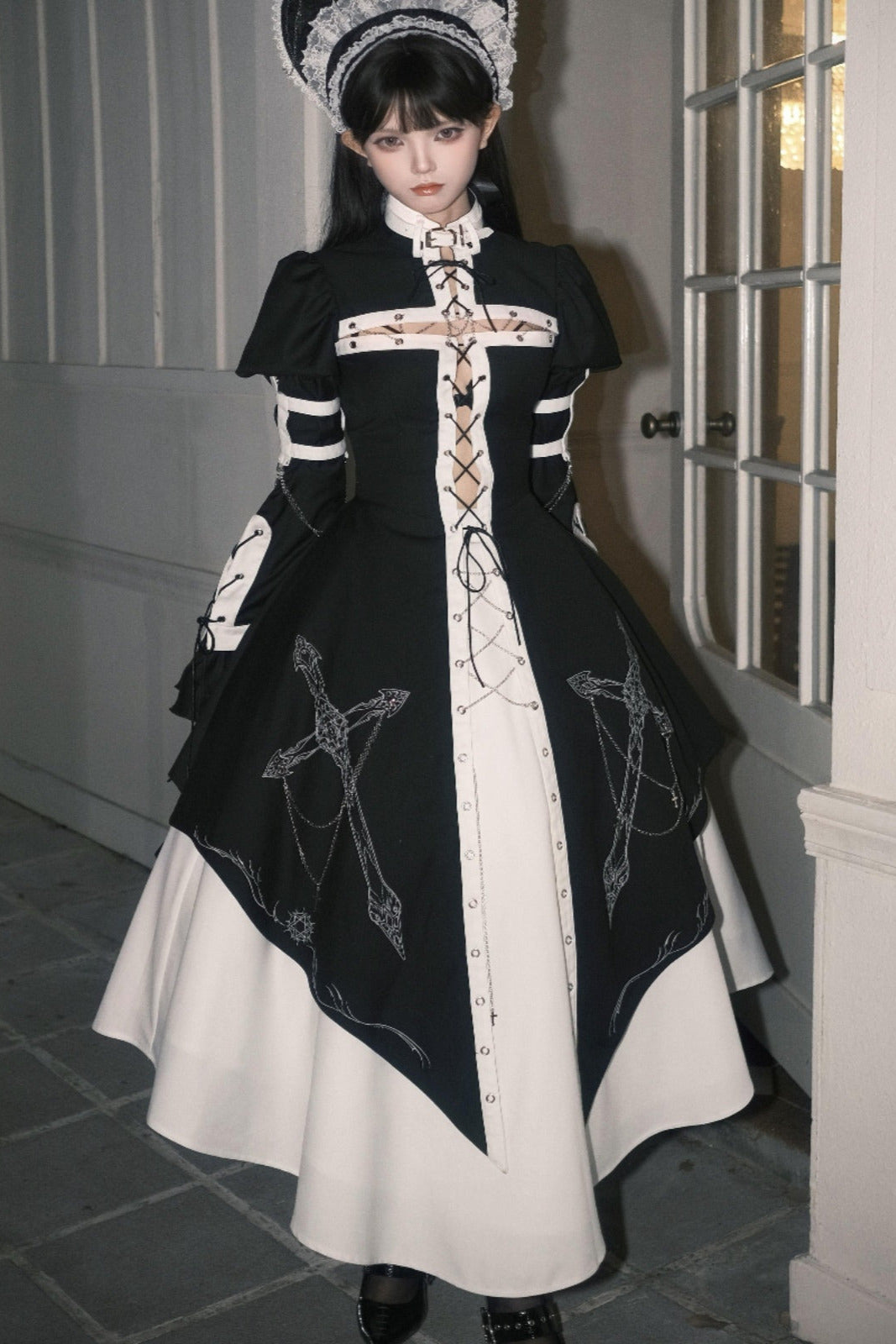 Split Cross Gothic Dark Nun Dress Setup