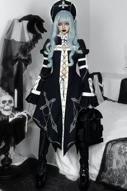 Split Cross Gothic Dark Nun Dress Setup