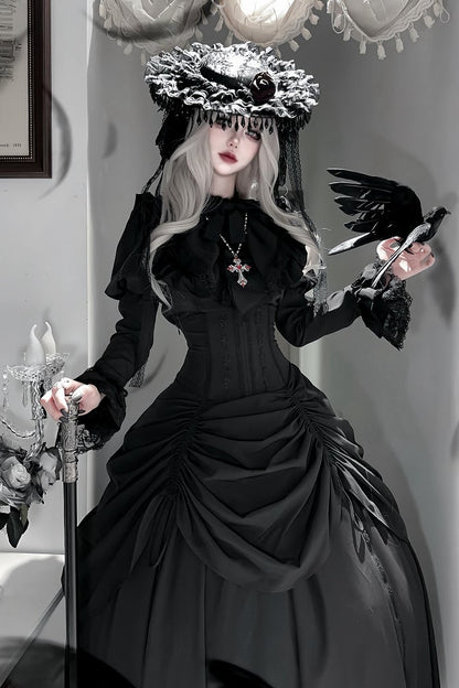 【1月3日予約締切】Return of the Witchesダークゴシックローズラッフルトップス＋プルアップコルセットスカート