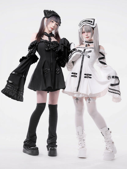 【8月22日予約締切】ゴシックバックルホルターアンドオフショルダーベルロングスリーブドレスセット＋ヘアバンド