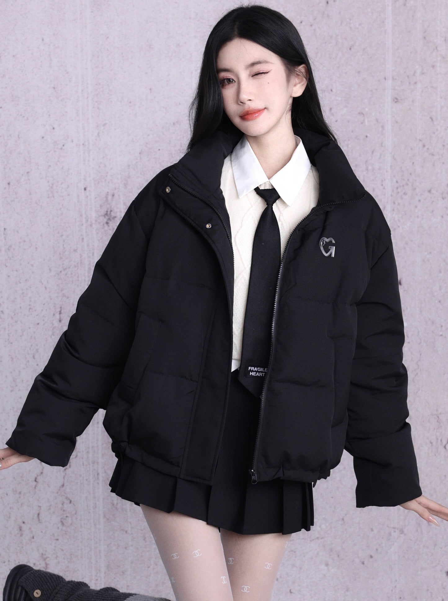 French Logo High Neck Down Jacket