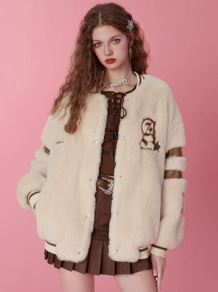 American Retro Uniform Fur Jacket