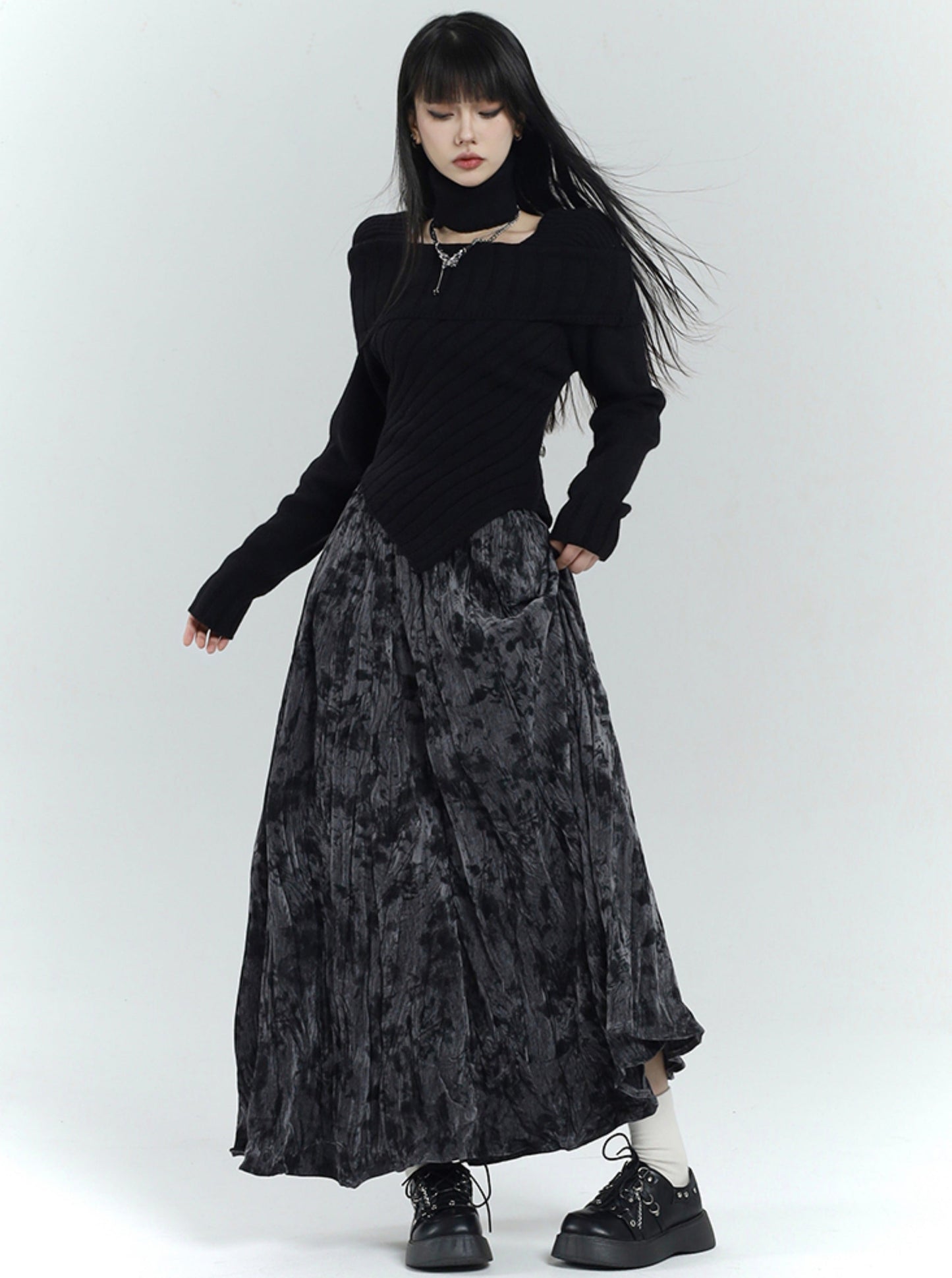 Ghost Girl Pleated Textured Velvet Skirt