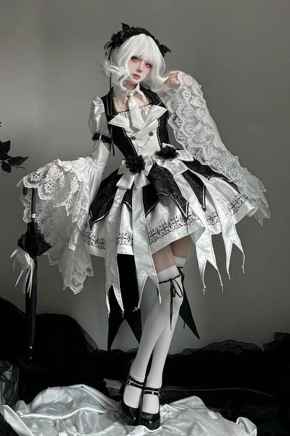 [Pre-order Deadline: April 11] White Black Noir Dark Gothic Lolita Jacket Dress Princess Sleeve Full Set + Matching Set