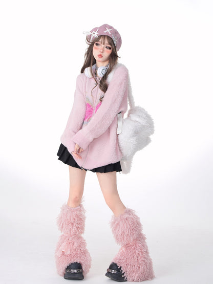 Butterfly Loose Zip Fur Knit