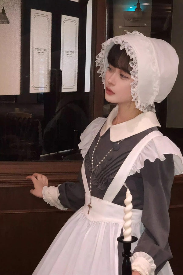 【12月21日予約締切】クラシックロリータ修道女ロングドレス＋クロスフリルエプロン＋ボンネット
