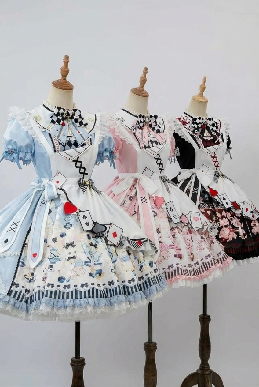 【数量限定】アリスティーパーティーアシメエプロンドレス＋うさ耳ハットドレスフルセット