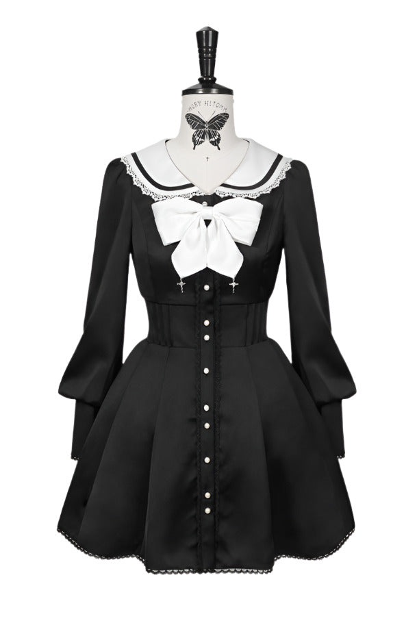 [Reservation Deadline: March 4] Dark Gothic Lace Sailor Color Cross Ribbon Dress