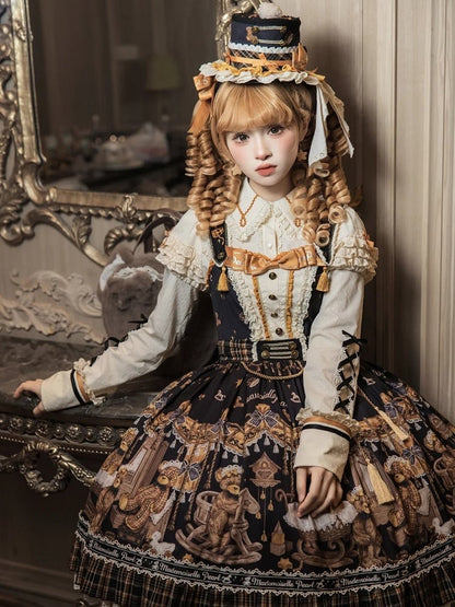 [Reservierungsschluss 8. September] Classic Bear Lolita-Stufenkleid mit weißem Kragen, Karomuster, Spitze und Schleife+Vintage-JSK-Kleid mit Teddybär-Print und Spitze+Vintage-Lolita-Kleid mit Teddybär-Print, Karokragen und klassischem Karomuster