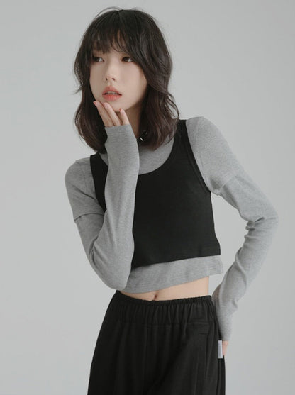 Short Length Long T + Vest Two Piece Tops