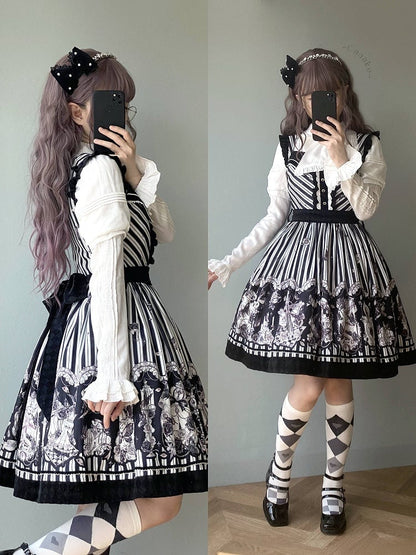 【10月3日予約締切】Black/White Elegant Gothic Lace Puff Sleeve Shirt with Detachable Sleeves and Bow Tie