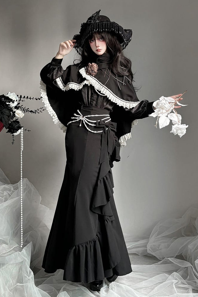 【12月23日予約締切】トワイライトレインロマンティックローズハイネックカラー付きフリルケープ