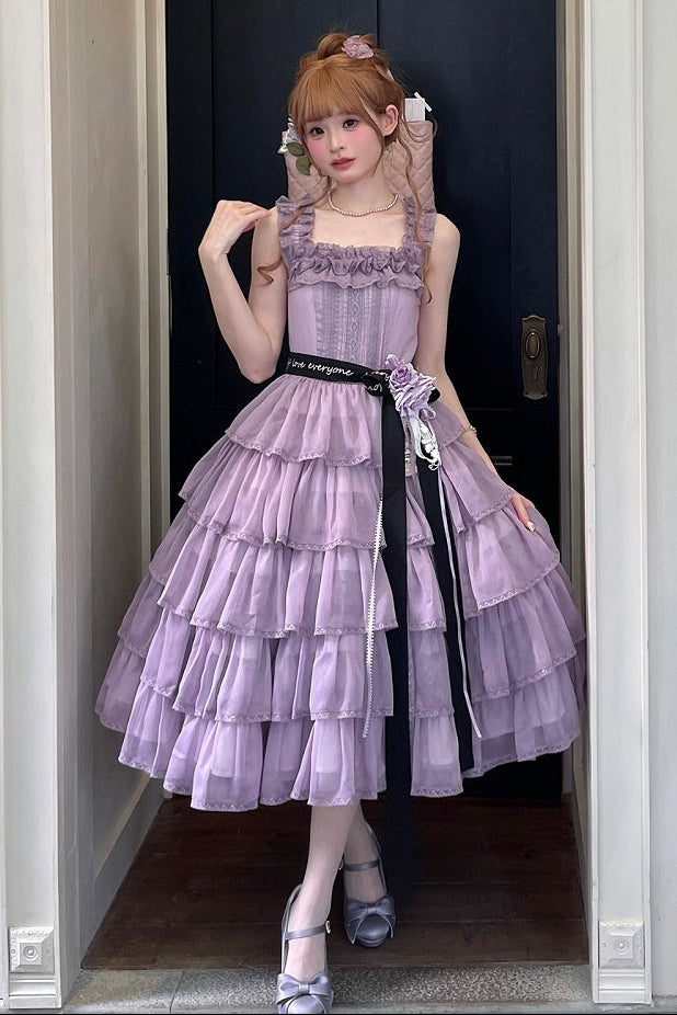 [Pre-order Deadline: July 31] Romantic Sweet Lolita Square-Neck Tiered JKS Ribbon Dress