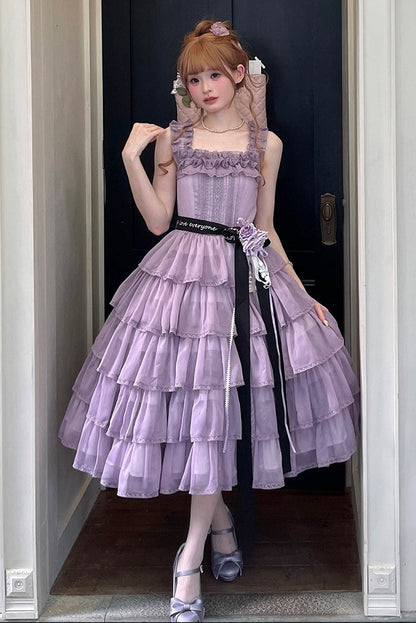[Pre-order Deadline: July 31] Romantic Sweet Lolita Square-Neck Tiered JKS Ribbon Dress