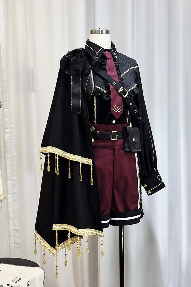 【6月28日予約締切】レッドブラック/ブルーブラックダークプリンスロリータジャケット＋ショートパンツ＋ネクタイ＋ウエストバッグ付きベルト