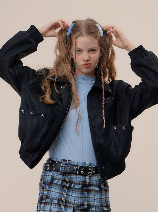 レトロスタイルレザーアメリカンストリートジャケット