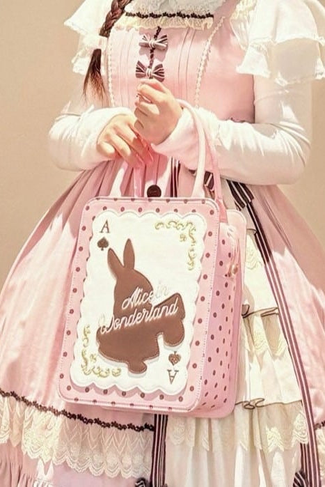 [Clôture des réservations le 16 juillet] Sac carré Alice fantaisie lapin cartes à pois avec bandoulière