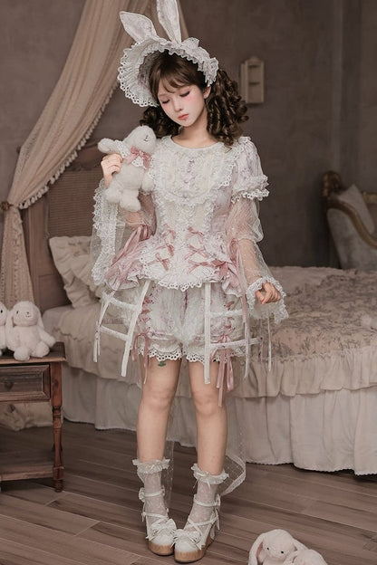 [Date limite de précommande : 6 octobre] Pink Castle Bunny ensemble poupée romantique avec haut corset à manches bouffantes en dentelle + short + surjupe à volants + surjupe cage à oiseaux Set 1/2/3
