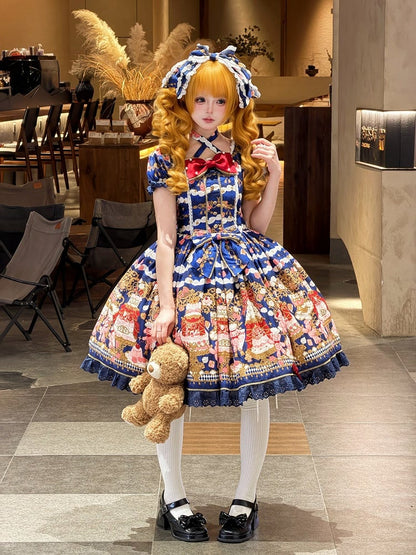 【4月26日予約締切】レトロロマンスイートロリータリボンケーキプリントホルターネックドレス