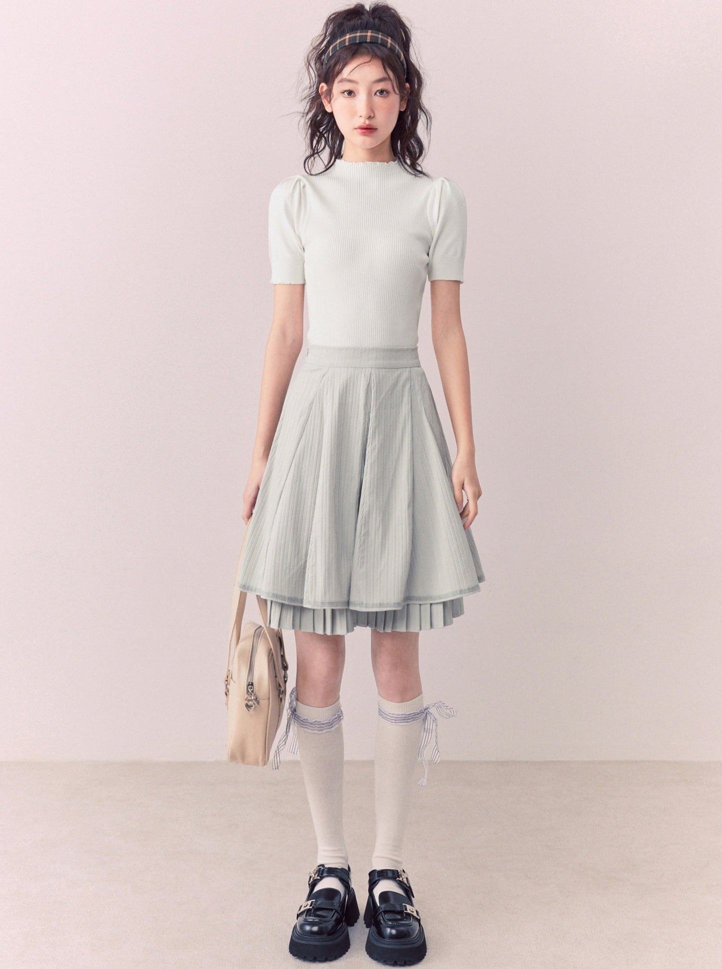 Light Gray Sweet French College Skirt