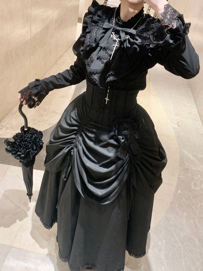 【1月3日予約締切】Return of the Witchesダークゴシックローズラッフルトップス＋プルアップコルセットスカート