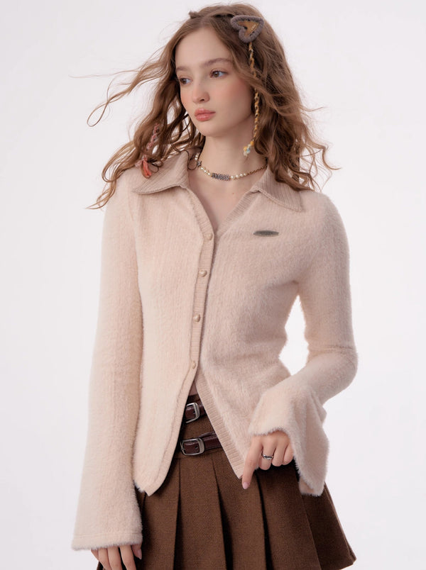 アメリカンレトロポロカラースリムニットカーディガン