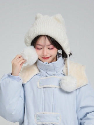 Cat Ear Snowball Knit Hat